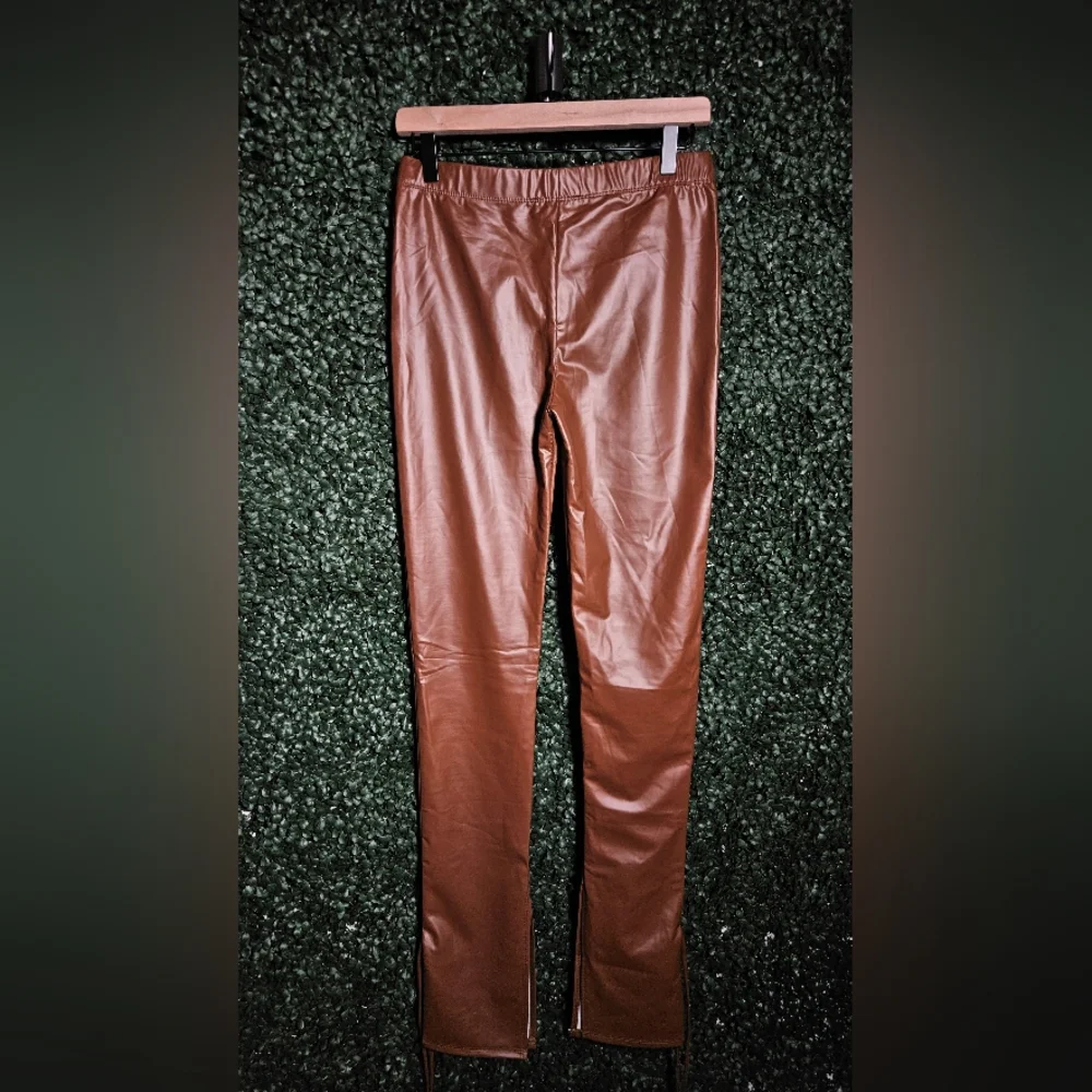Brown Faux Leather Pants - Picture 3 of 3
